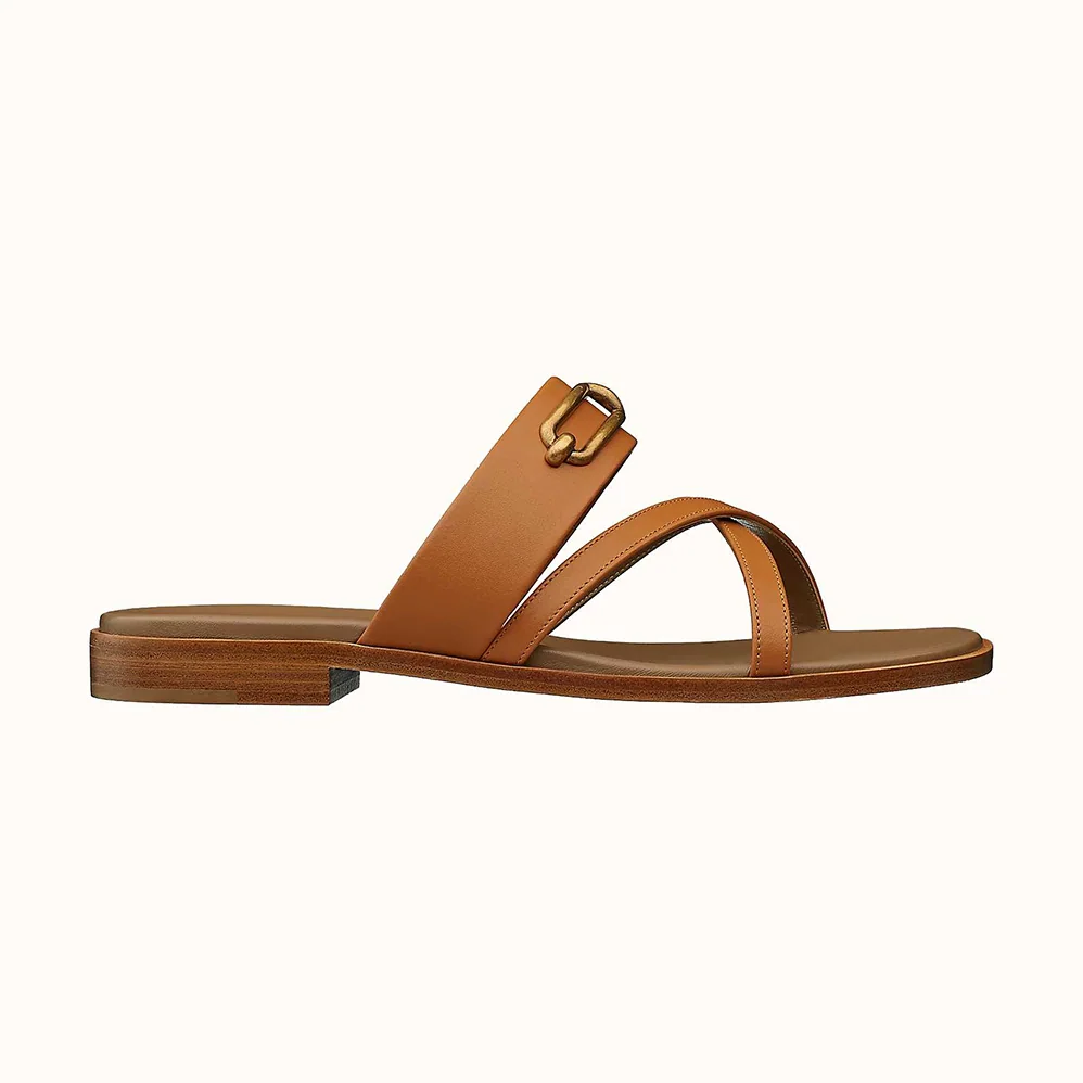 Hermes Claire Sandal in Calfskin Leather for Women in Brown