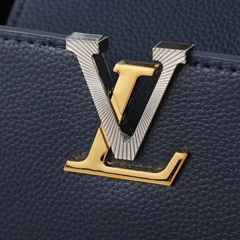 Louis Vuitton Capucines MM Top Handle Bag / Navy Blue Silver/ Gold Hardware