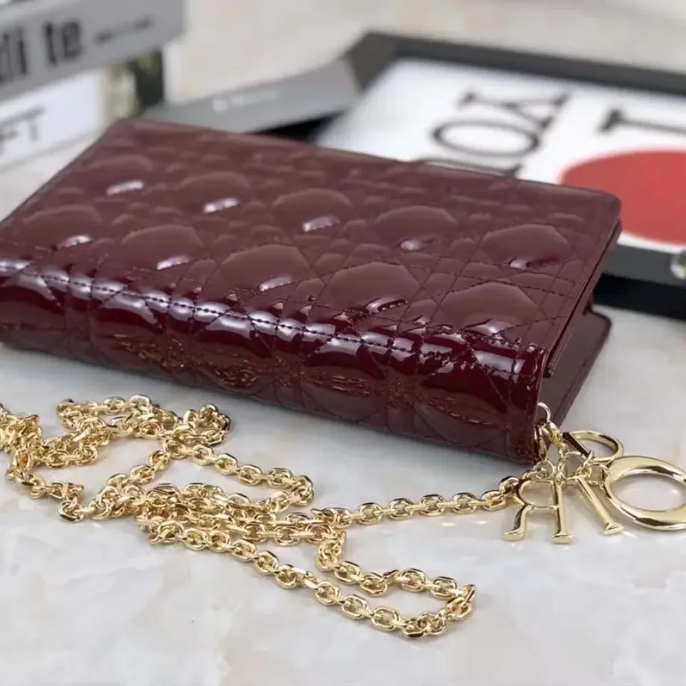 Dior Lady Dior Pouch Patent Cannage Calfskin in Maroon Dior Lady Dior Pouch Patent Cannage Calfskin in Maroon