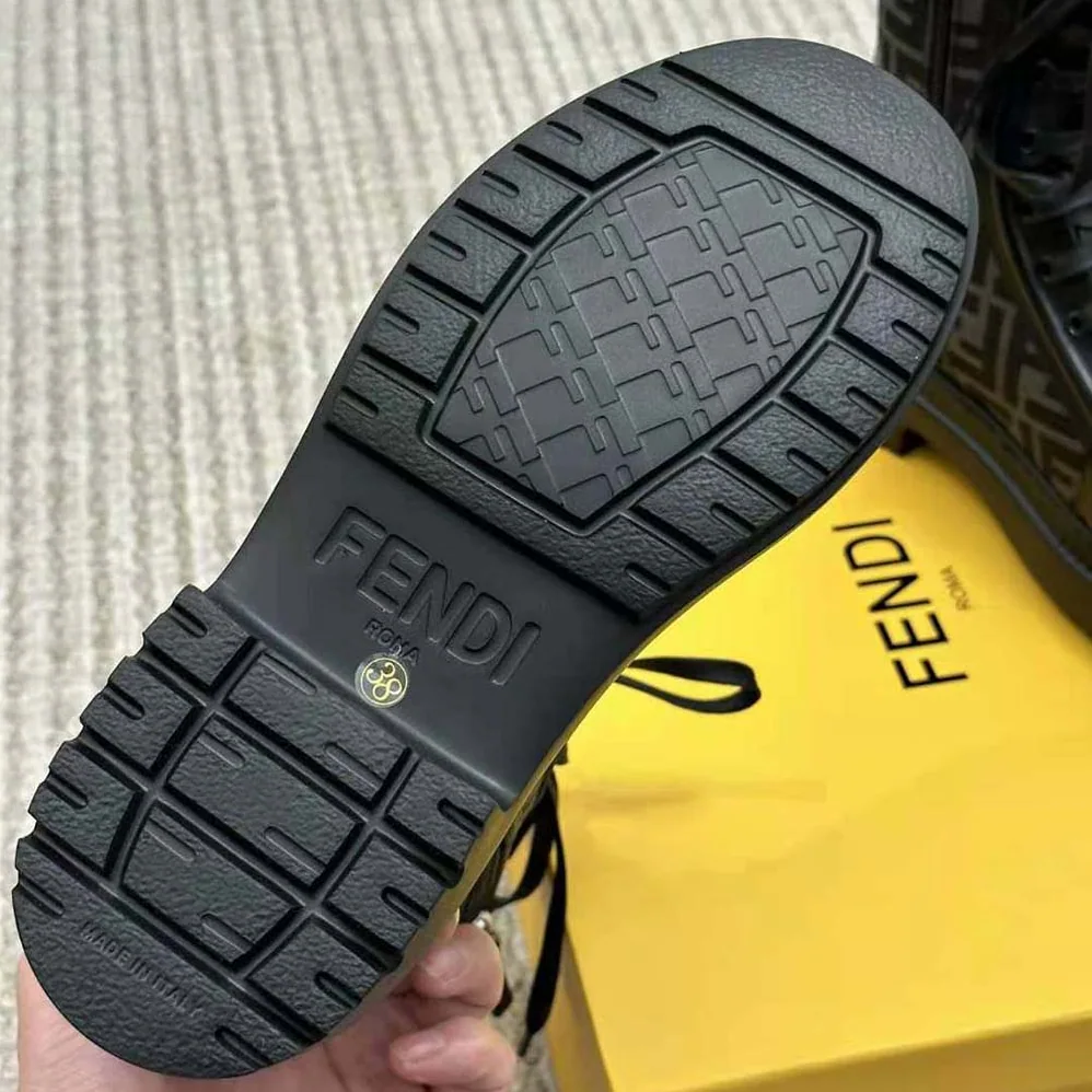 Fendi Domino Black Leather Biker Boots for Women