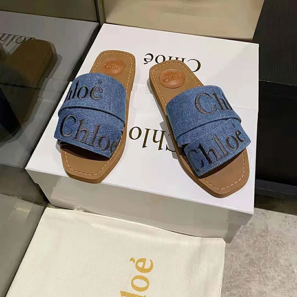 Chloe Woody Flat Mule for Women in Navy