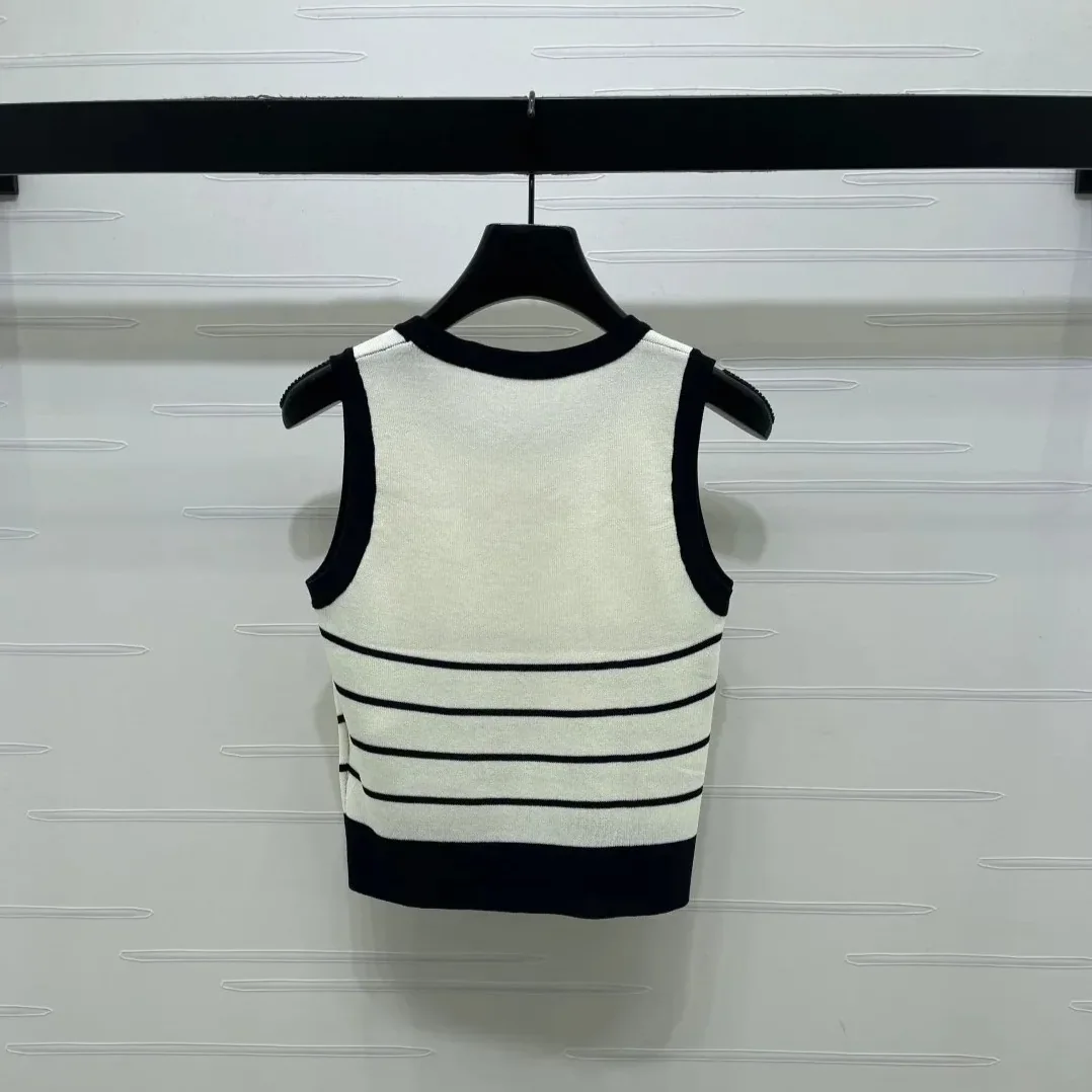 Chanel Striped Sleeveless Top Black in White