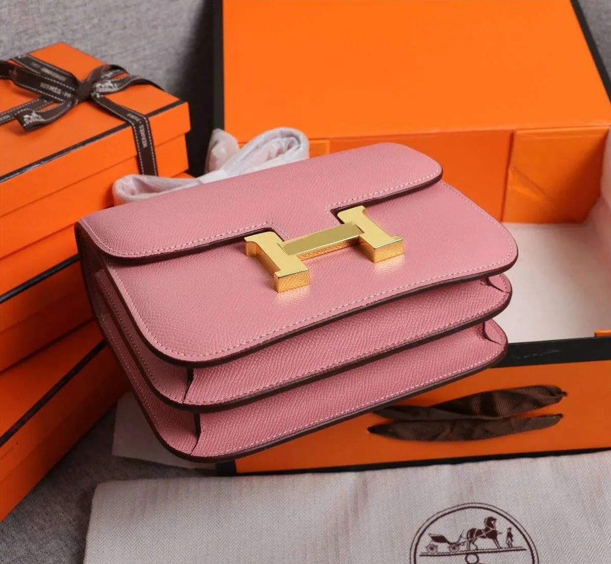 Hermes Constance 18 Crossbody Bag in Pink Gold Hardware