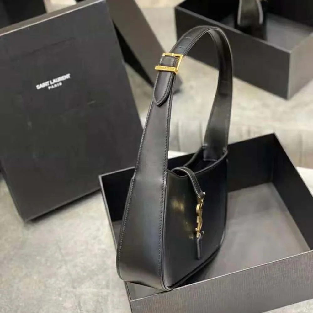 Saint Laurent YSL LE 5 A 7 Hobo Bag in Smooth Leather for Women in Black Saint Laurent YSL LE 5 A 7 Hobo Bag in Smooth Leather for Women in Black