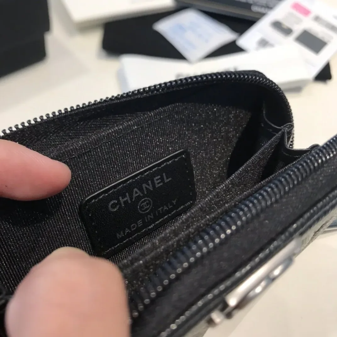 Chanel CO-CO Boy Flap Card Holder Black Silver Hardware / Chanel CO-CO Boy Flap Card Holder Black Silver Hardware /