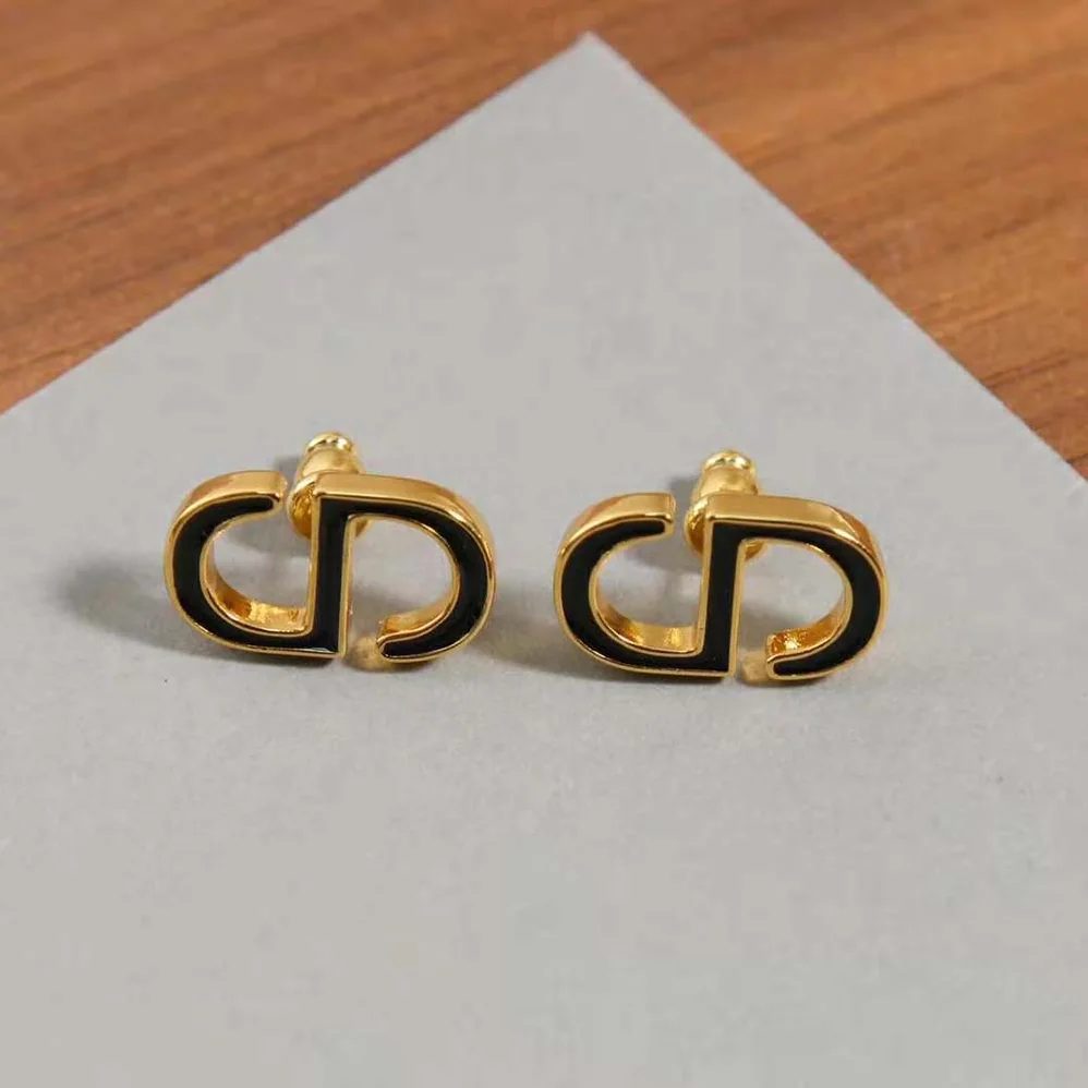 Dior Petit CD Stud Earrings Gold-Finish Metal and Black Lacquer for Women Dior Petit CD Stud Earrings Gold-Finish Metal and Black Lacquer for Women