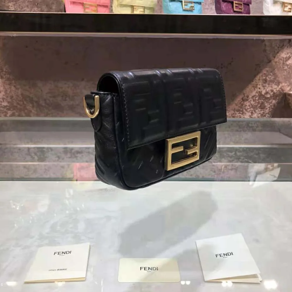 Fendi Iconic Mini Baguette Black Leather Bag for Women Fendi Iconic Mini Baguette Black Leather Bag for Women