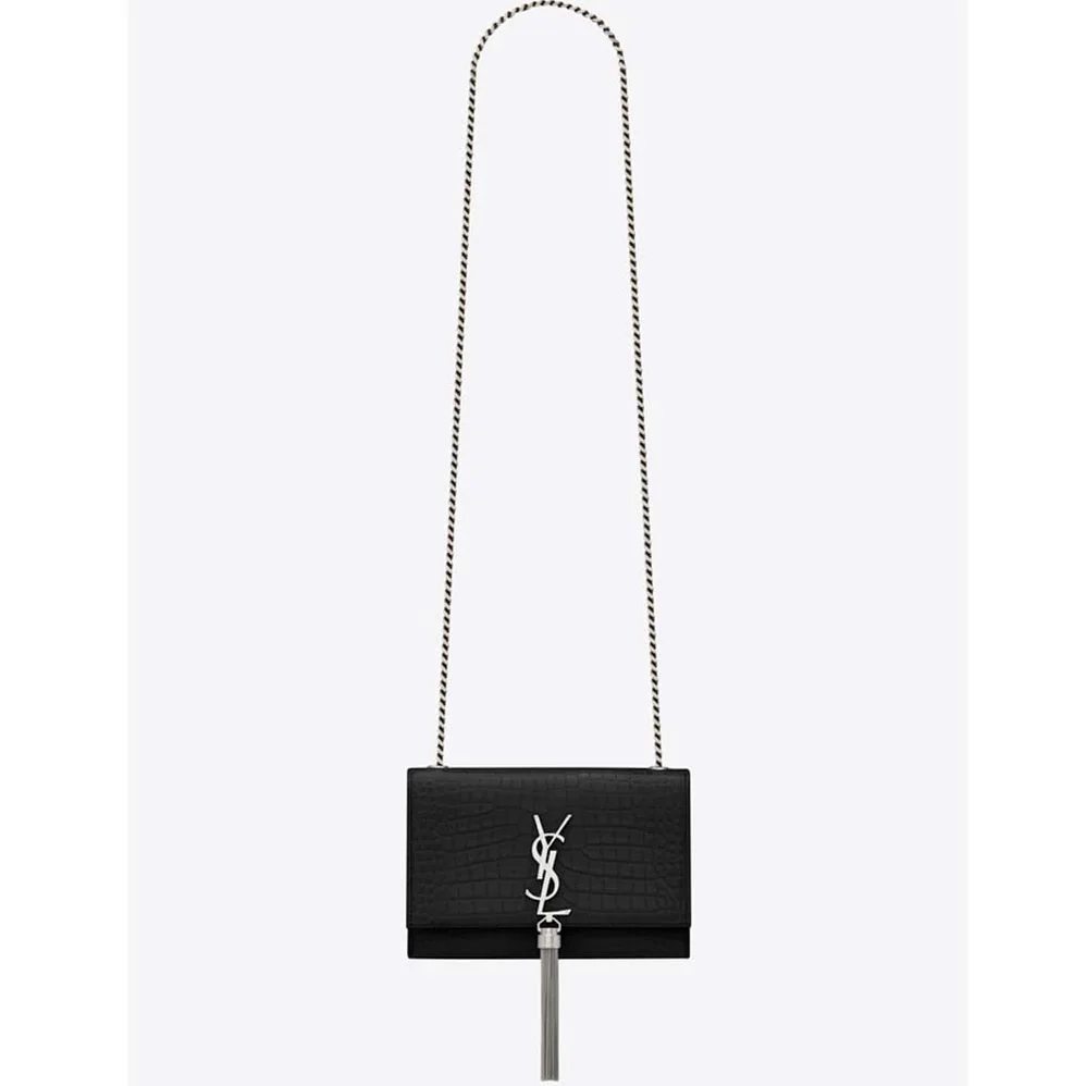 Saint Laurent YSL Kate Small Tassel Crocodile Embossed Leather for Women in Black