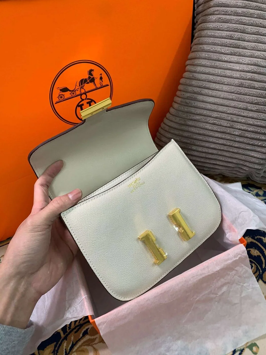 Hermes Constance 18 Crossbody Bag in White Gold Hardware Hermes Constance 18 Crossbody Bag in White Gold Hardware
