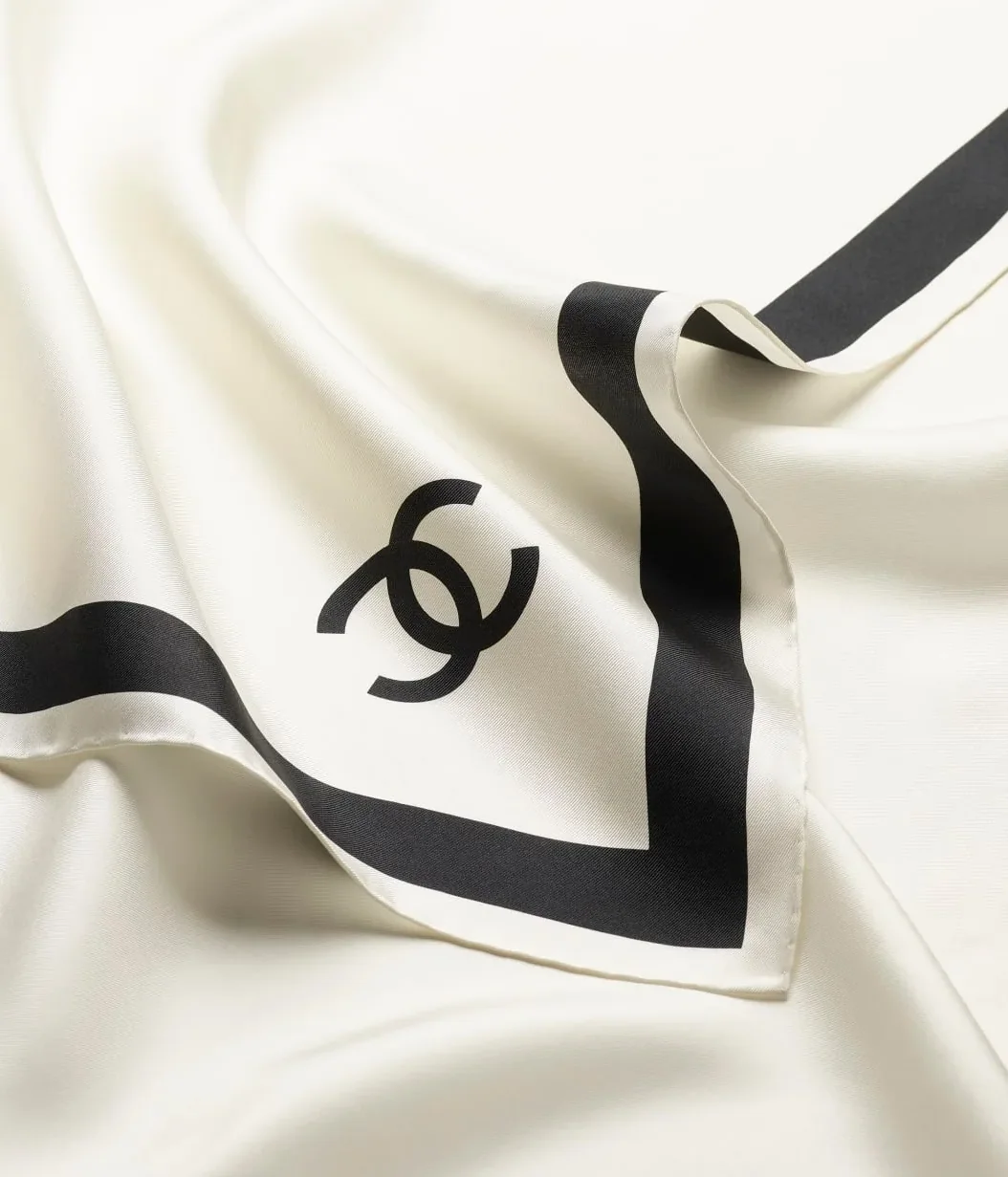 Chanel Square Scarf Ecru in Black