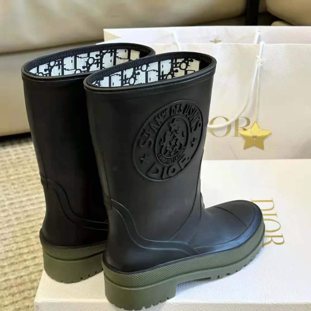 Dior Diorunion Rain Boot Black and Khaki Two-Tone Rubber with Dior Union Motif for Women