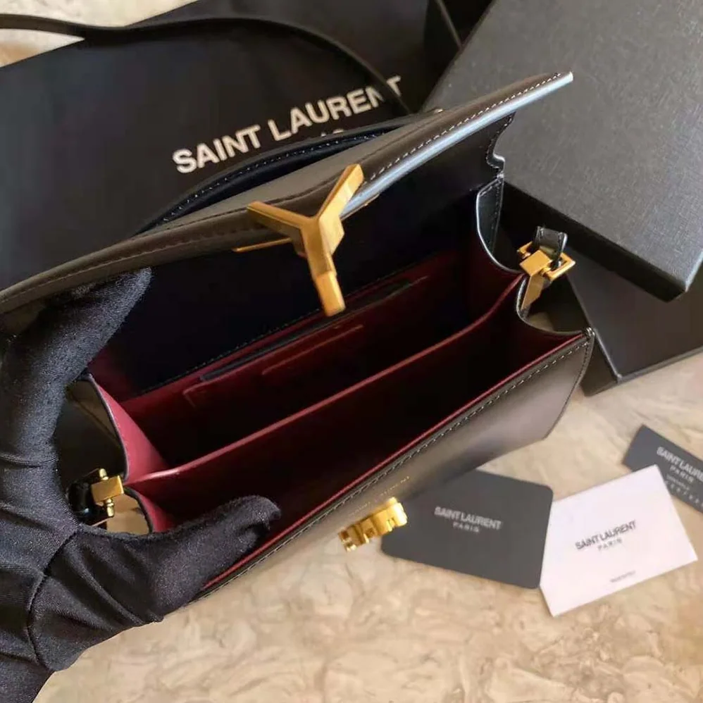 Saint Laurent YSL Cassandra Mini Top Handle Medium Bag in Grain DE Poudre Embossed Leather for Women in Black Saint Laurent YSL Cassandra Mini Top Handle Medium Bag in Grain DE Poudre Embossed Leather for Women in Black