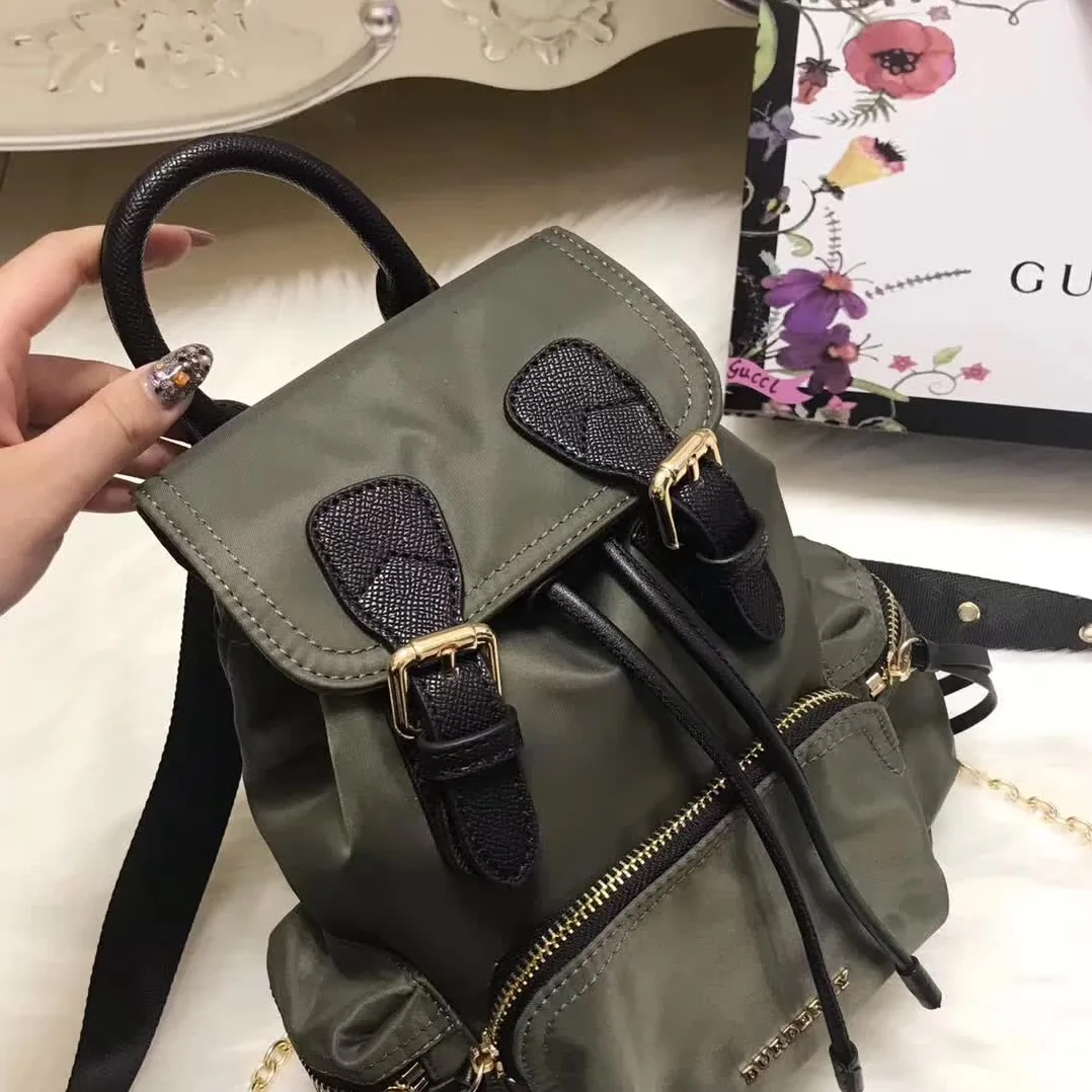 Burberry Medium Rucksack in Technical Nylon and Leather in Dark Green Burberry Medium Rucksack in Technical Nylon and Leather in Dark Green