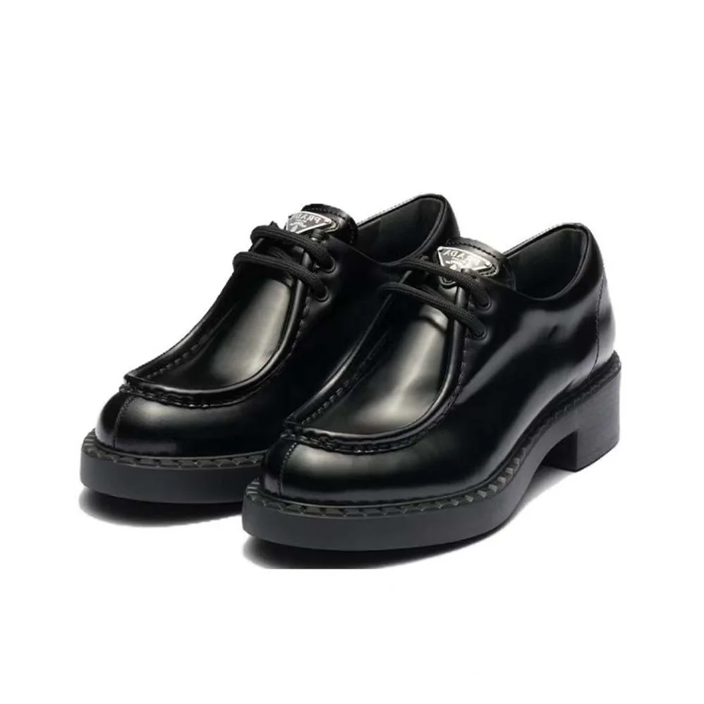 Prada Monolith Brushed Leather Lace-up Shoes for Women in Black Prada Monolith Brushed Leather Lace-up Shoes for Women in Black