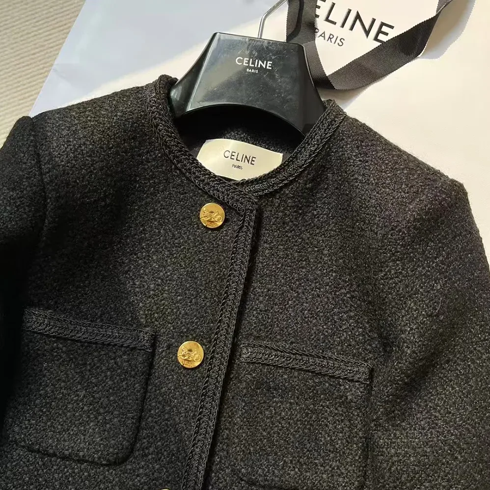 Celine Classic Chasseur Jacket in Boucle Tweed for Women in Black Celine Classic Chasseur Jacket in Boucle Tweed for Women in Black