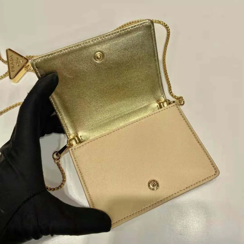Prada Cardholder with Shoulder Strap and Crystals for Women in Gold