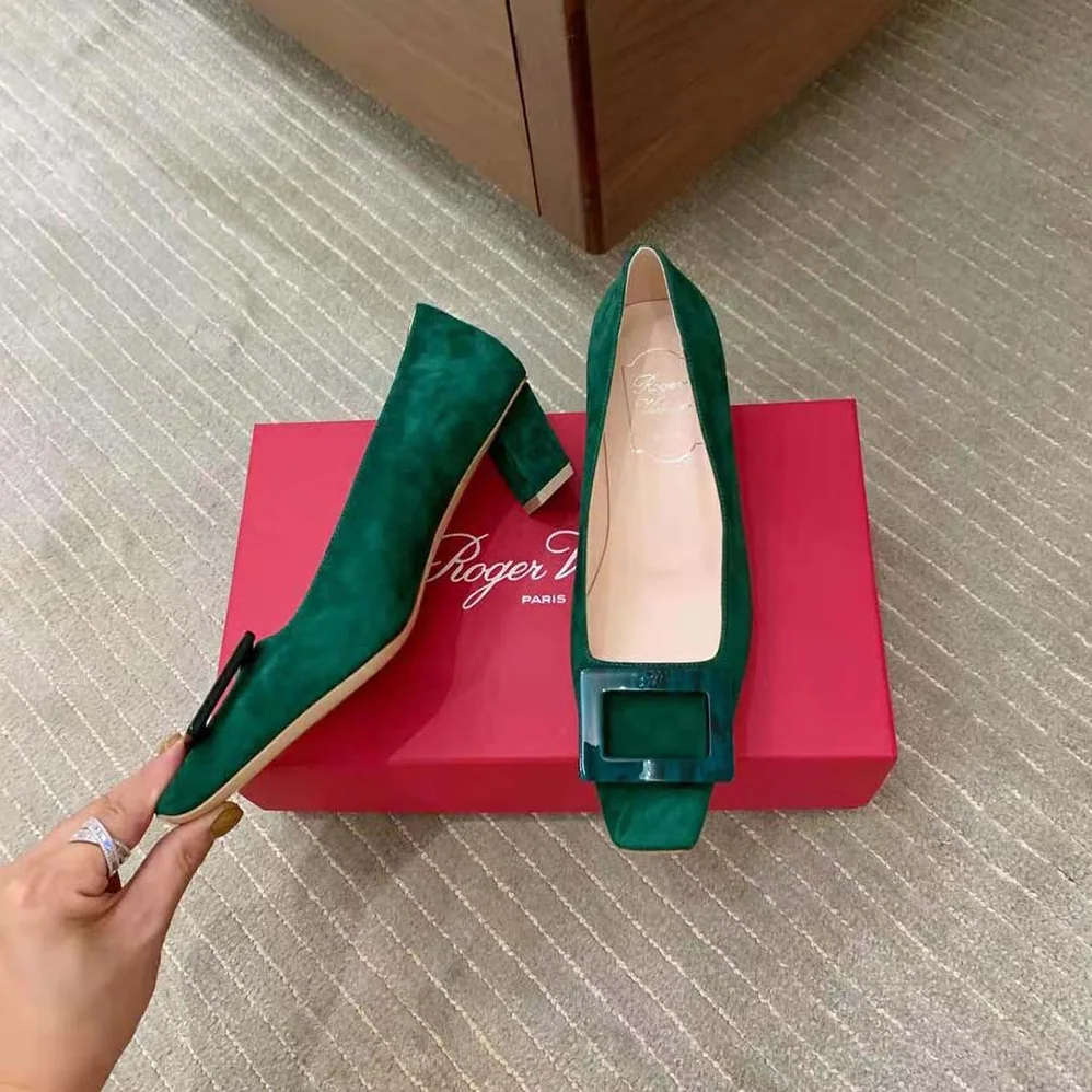 Roger Vivier Belle Vivier Stone Buckle Pumps in Suede for Women Roger Vivier Belle Vivier Stone Buckle Pumps in Suede for Women