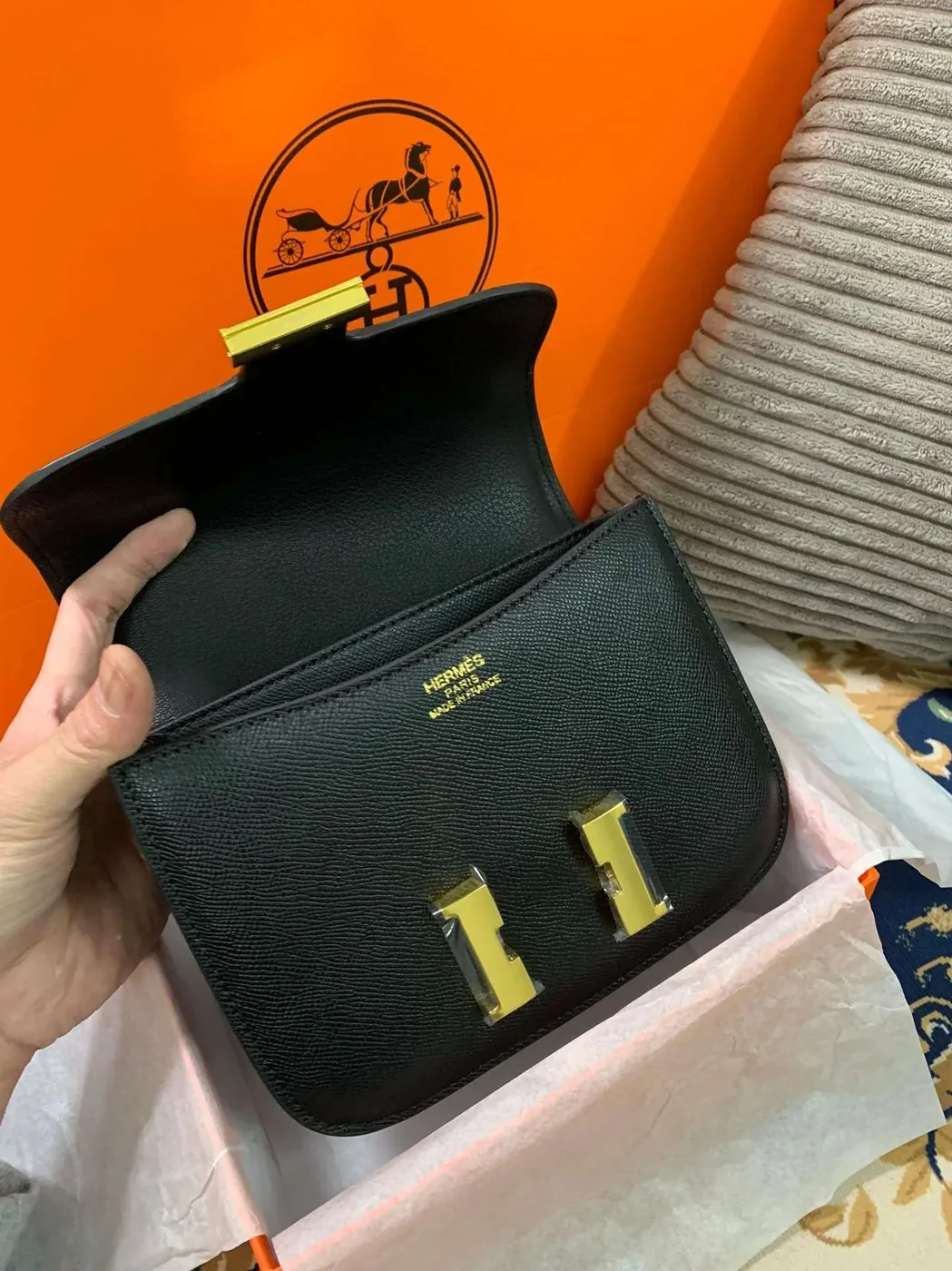 Hermes Constance Black in Brown/Khaki Green/White /