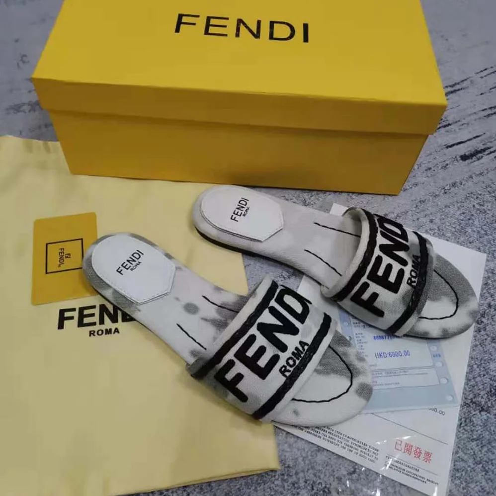 Fendi Signature Slides Gray Canvas Slides for Women Fendi Signature Slides Gray Canvas Slides for Women
