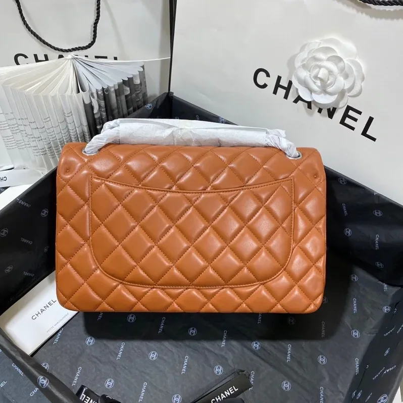 Chanel Classic Double Flap Bag Large Crossbody in Brown Silver Hardware Chanel Classic Double Flap Bag Large Crossbody in Brown Silver Hardware