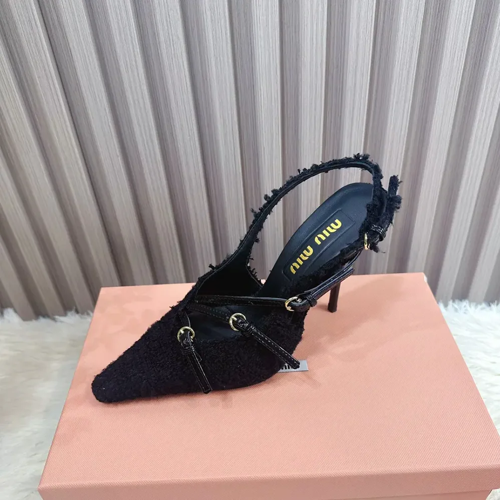 Miu Miu Fabric Slingbacks with Straps for Women in Black Miu Miu Fabric Slingbacks with Straps for Women in Black
