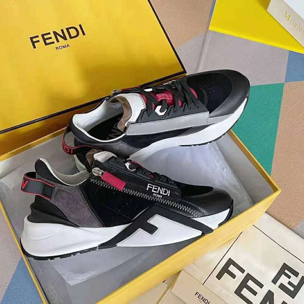 Fendi Flow Multicolor Suede Low-Tops for Men in Red Fendi Flow Multicolor Suede Low-Tops for Men in Red