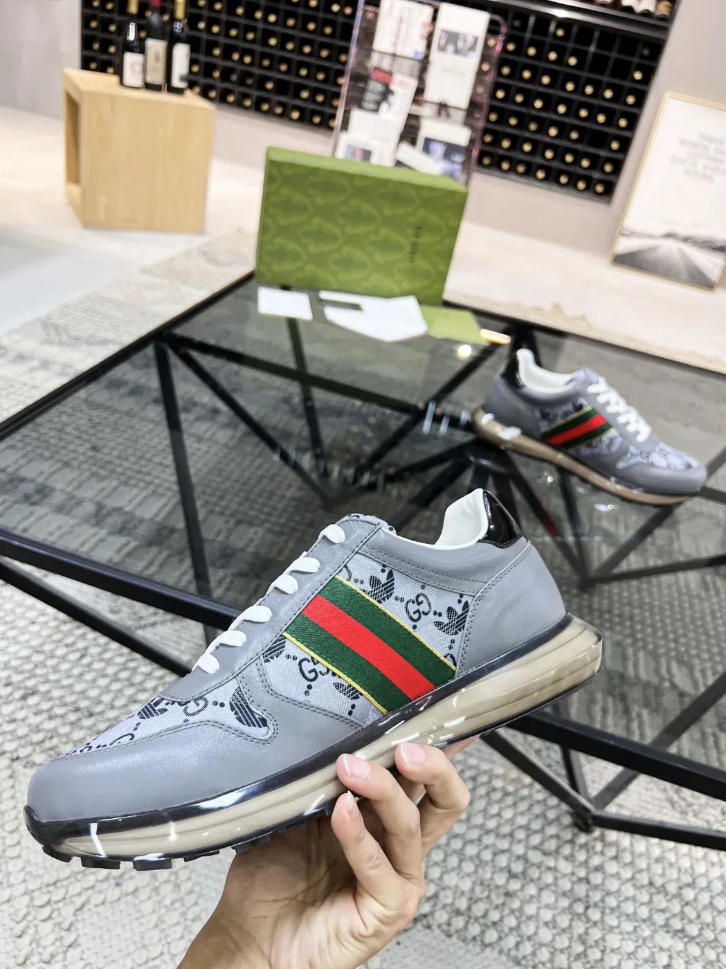Gucci x Adidas GG Sneakers With Web Gray for Men Gucci x Adidas GG Sneakers With Web Gray for Men