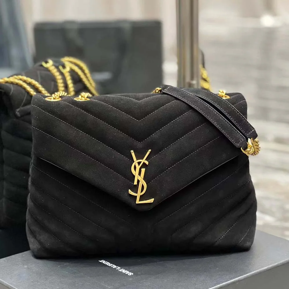 Saint Laurent YSL Loulou Medium in Matelassé Y Suede for Women in Black Saint Laurent YSL Loulou Medium in Matelassé Y Suede for Women in Black