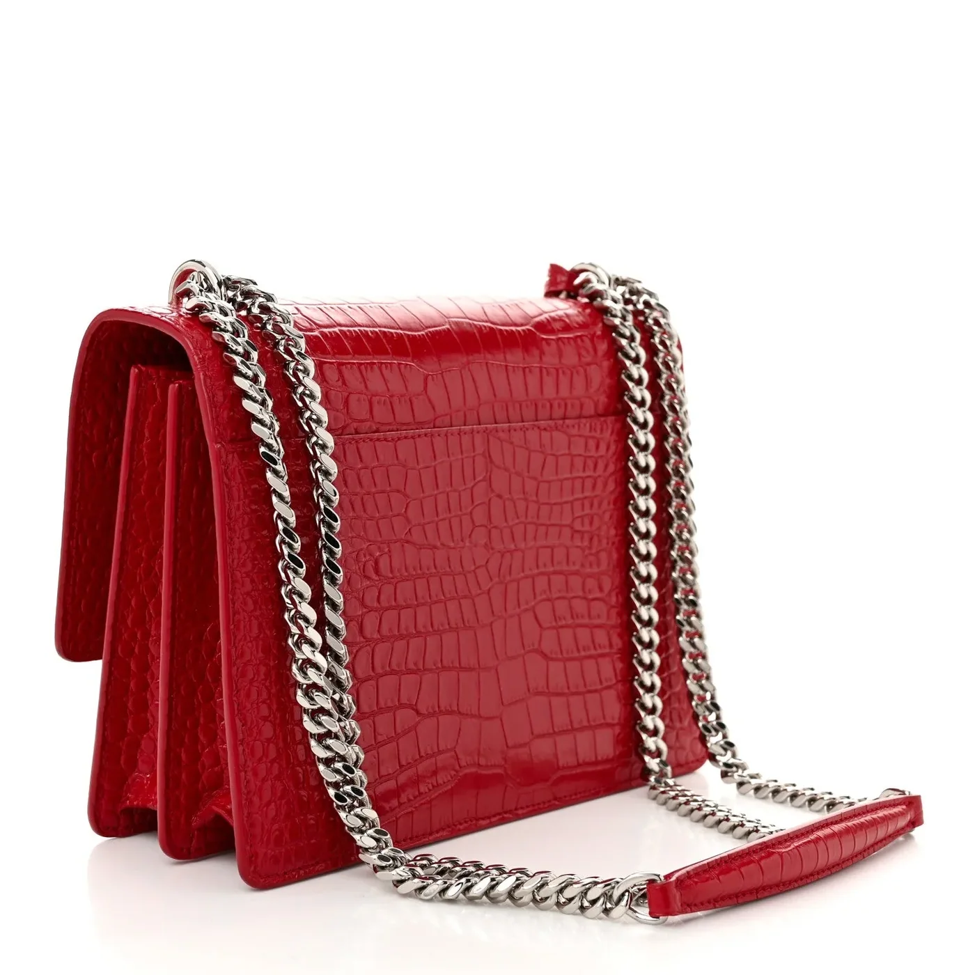 Saint Laurent Sunset Medium Chain Crossbody Bag in Rouge Silver Hardware