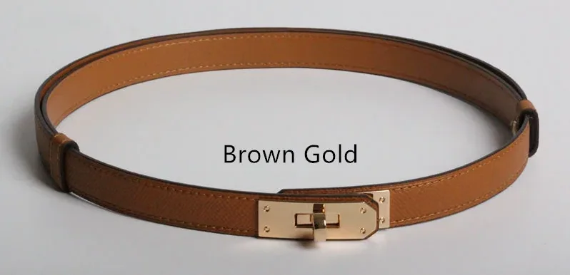 High Quality Real Leather 1.8cm Width Belts Golden for Women's