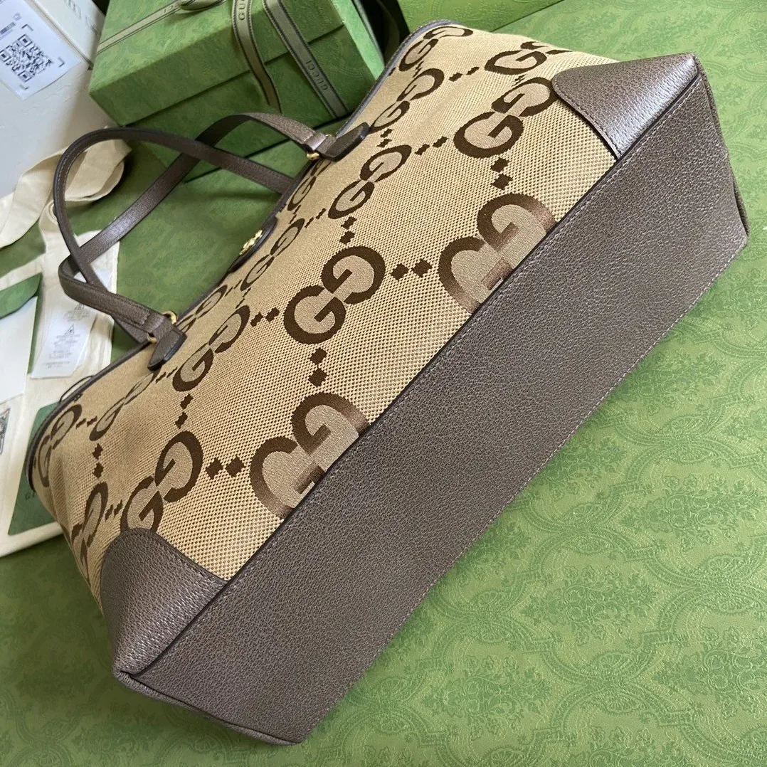 Gucci Jumbo GG Mini Tote Bag Camel And Ebony Jumbo Canvas / Gucci Jumbo GG Mini Tote Bag Camel And Ebony Jumbo Canvas /