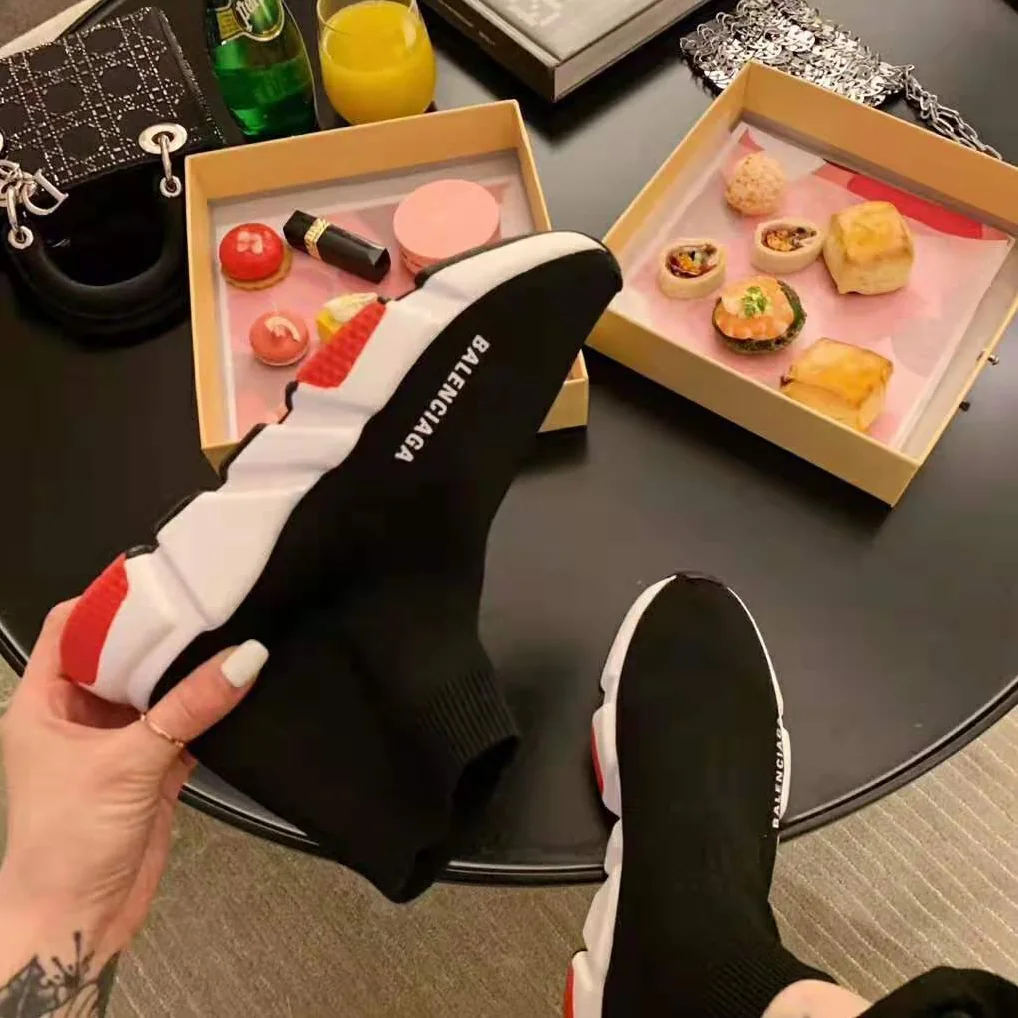 Balenciaga Speed Trainers in Knit and Balenciaga Logo for Women in Black Balenciaga Speed Trainers in Knit and Balenciaga Logo for Women in Black