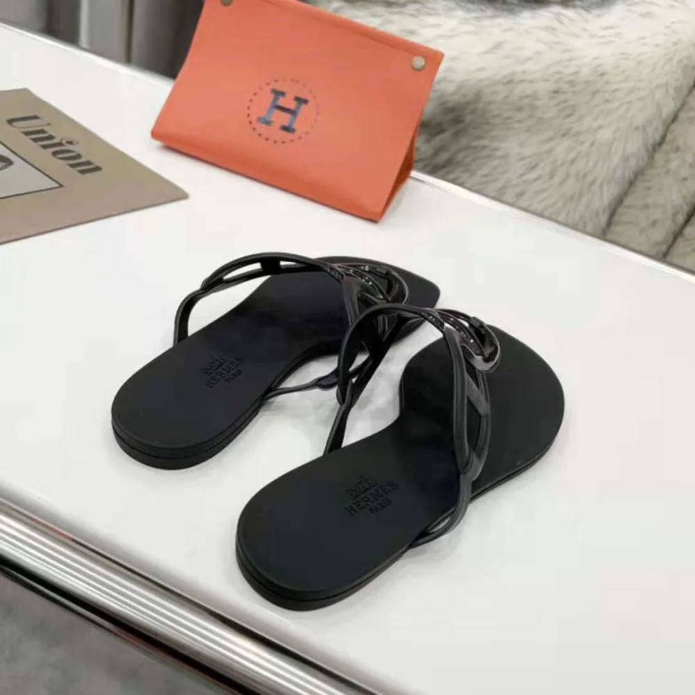 Hermes Egerie Sandal in Waterproof TPU with Chaine D Ancre Motif for Women in Black Hermes Egerie Sandal in Waterproof TPU with Chaine D Ancre Motif for Women in Black