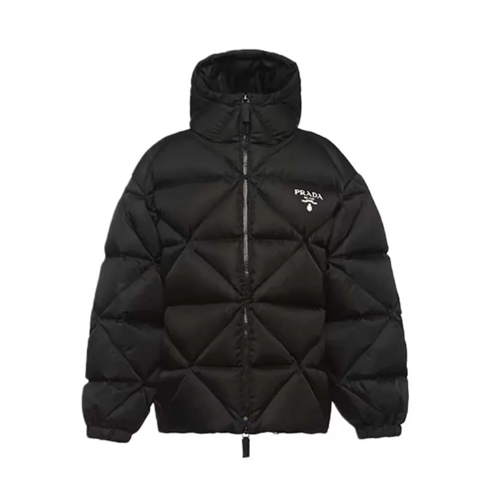 Prada Re-Nylon Gabardine Cropped Down Jacket for Women in Black Prada Re-Nylon Gabardine Cropped Down Jacket for Women in Black