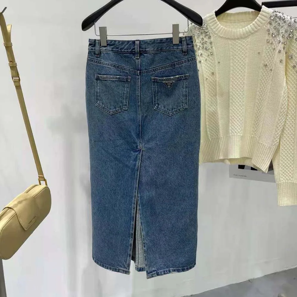 Prada Denim Maxi-skirt for Women in Navy