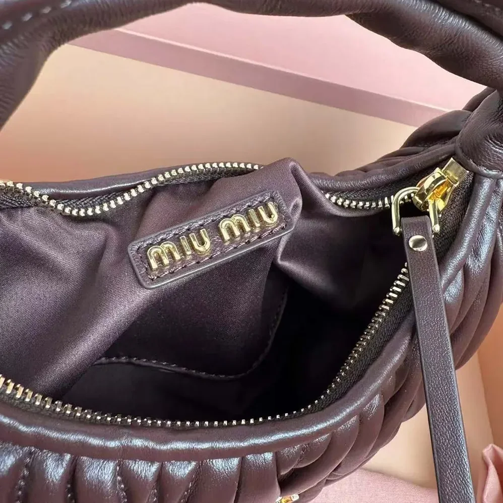 Miu Miu Wander Matelassé Nappa Leather Hobo Bag for Women in Chocolate