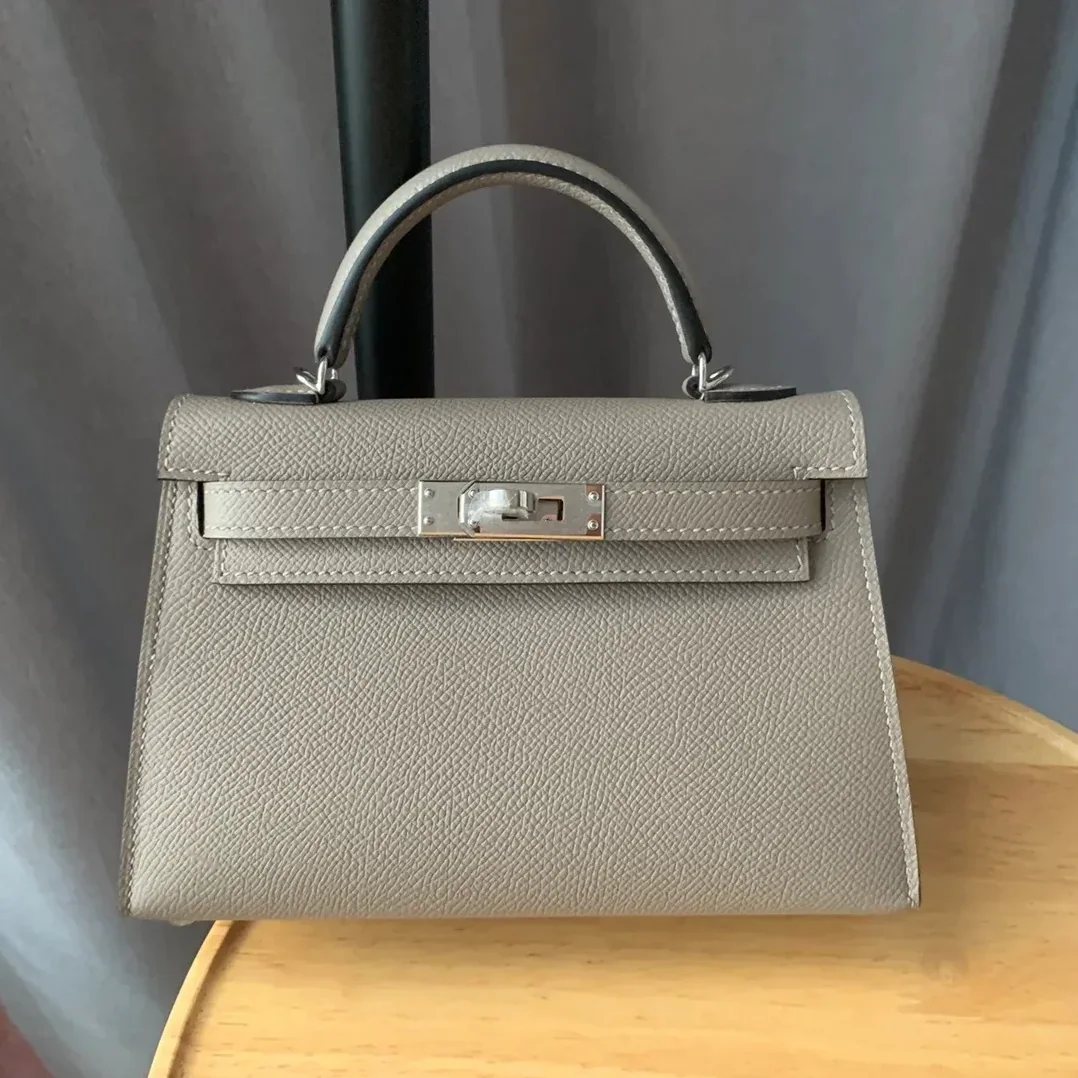 Hermes Kelly Mini Top Handle Bag / Light Grey Epsom Palladium Hardware