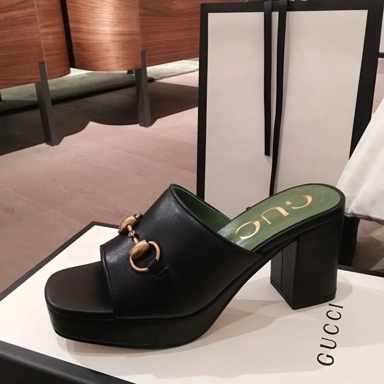 Gucci Horsebit Platform Mules Black
