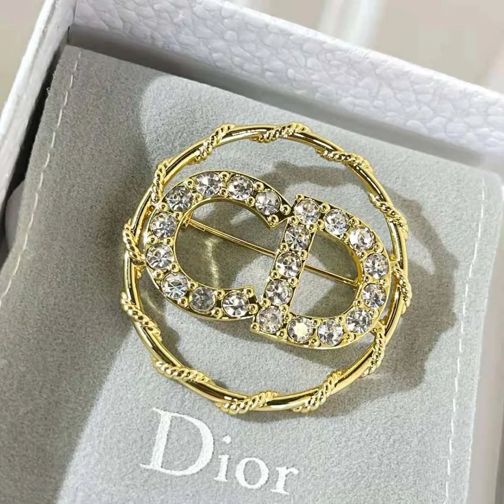 Dior Clair D Lune Brooch Gold-Finish Metal and White Crystals for Women