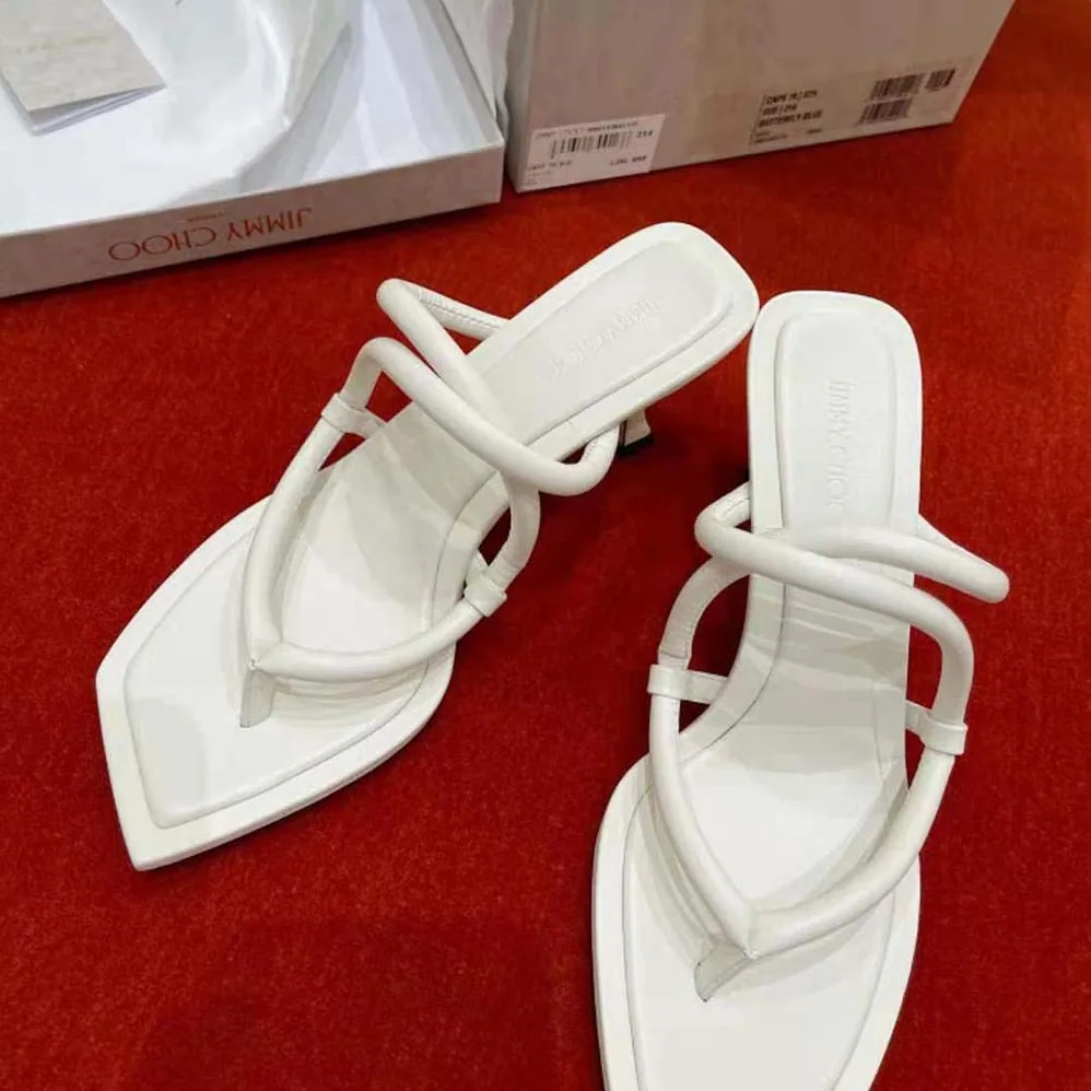 Jimmy Choo Cape 70 White Nappa Leather Thong Mules for Women Jimmy Choo Cape 70 White Nappa Leather Thong Mules for Women