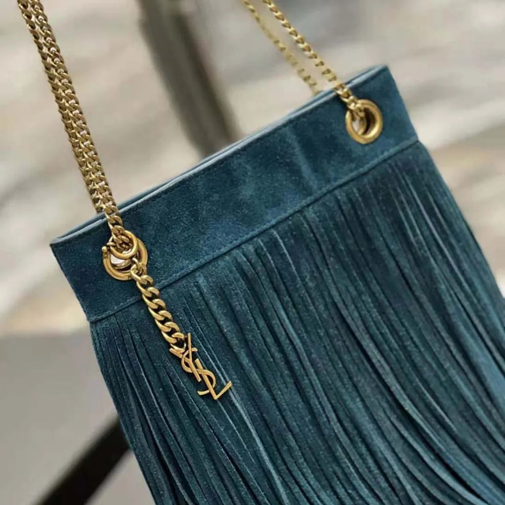 Saint Laurent YSL Grace Small Chain Bag in Suede for Women in Blue Saint Laurent YSL Grace Small Chain Bag in Suede for Women in Blue