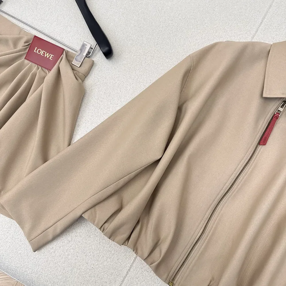 Loewe Draped Jacket in Cotton and Silk for Women in Khaki Brown Loewe Draped Jacket in Cotton and Silk for Women in Khaki Brown