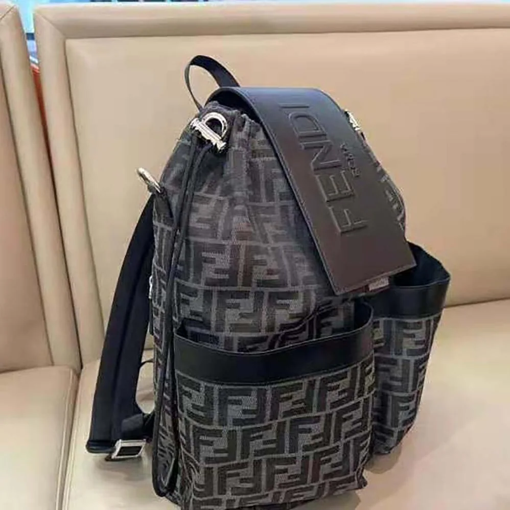 Fendi Strike Large FF Jacquard Fabric Backpack for Men in Gray