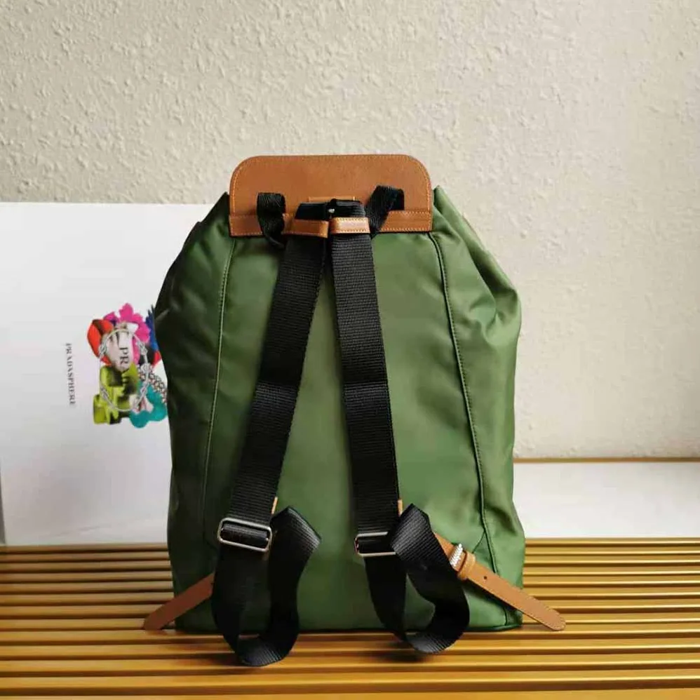 Prada Nylon and Saffiano Leather Backpack for Women in Green