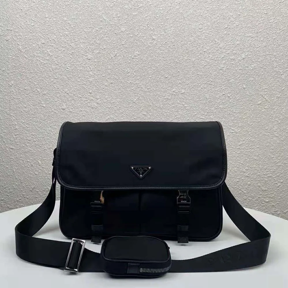 Prada Nylon Cross-Body Bag with Saffiano Leather Trim for Men in Black
