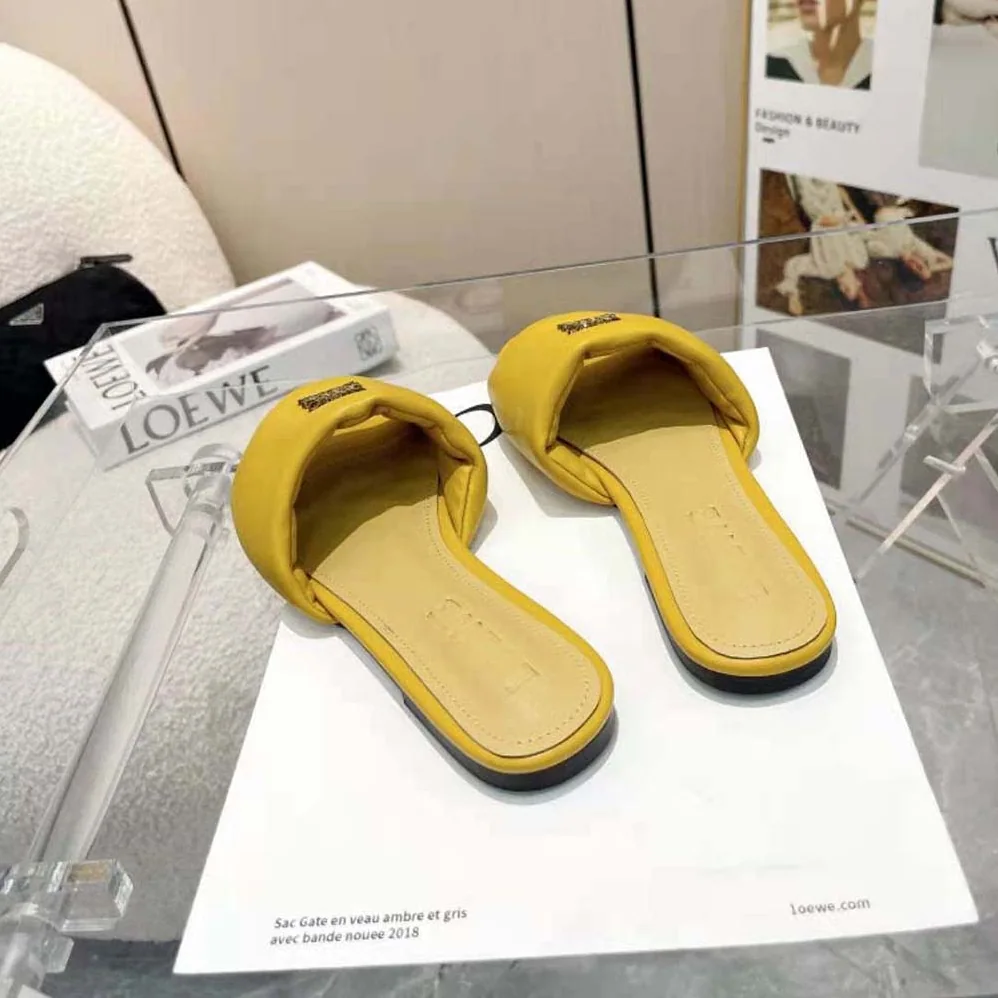 Loewe Anagram Padded Slide in Lambskin for Women in Yellow
