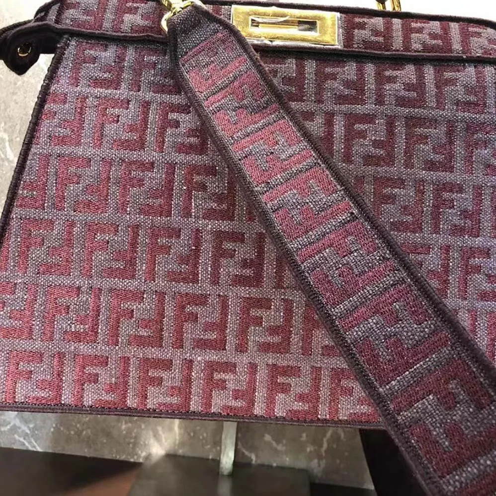 Fendi Peekaboo ISeeU Medium Maroon FF Tapestry Fabric Bag for Women Fendi Peekaboo ISeeU Medium Maroon FF Tapestry Fabric Bag for Women