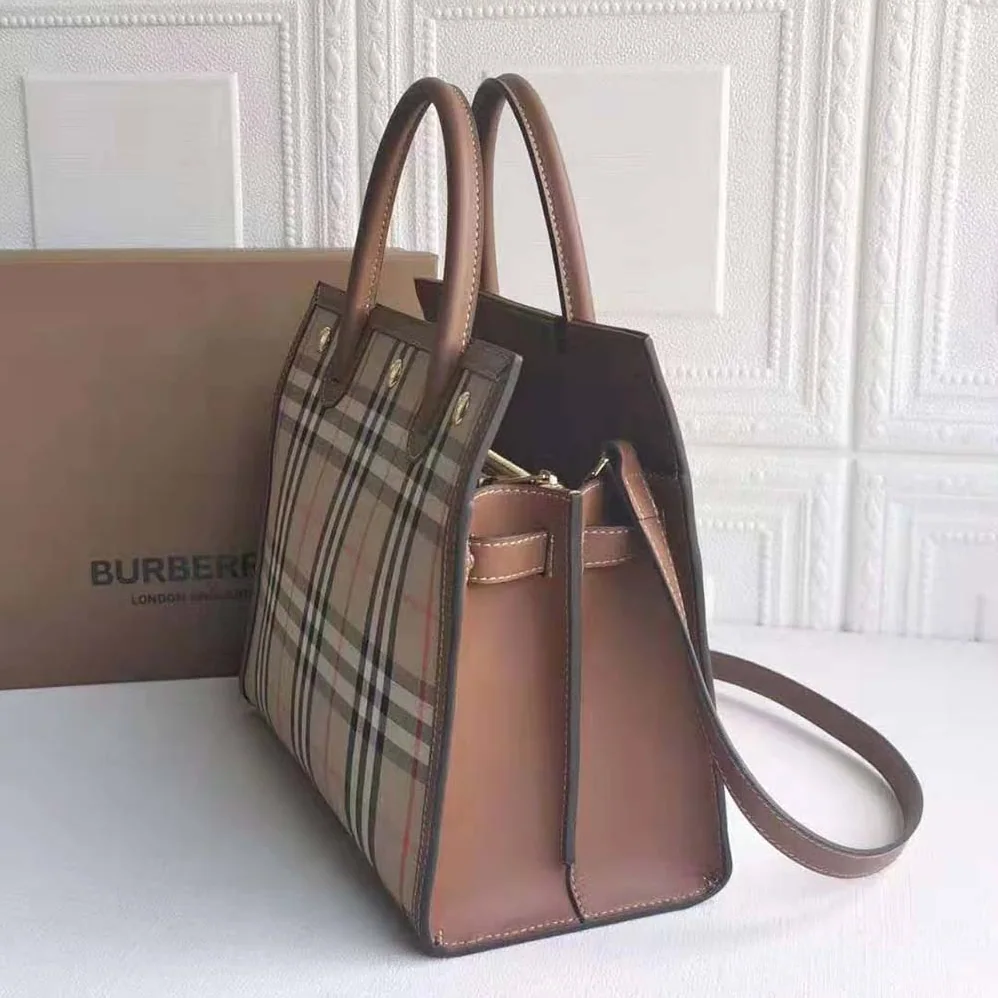 Burberry Mini Vintage Check Two-handle Title Bag for Women in Brown