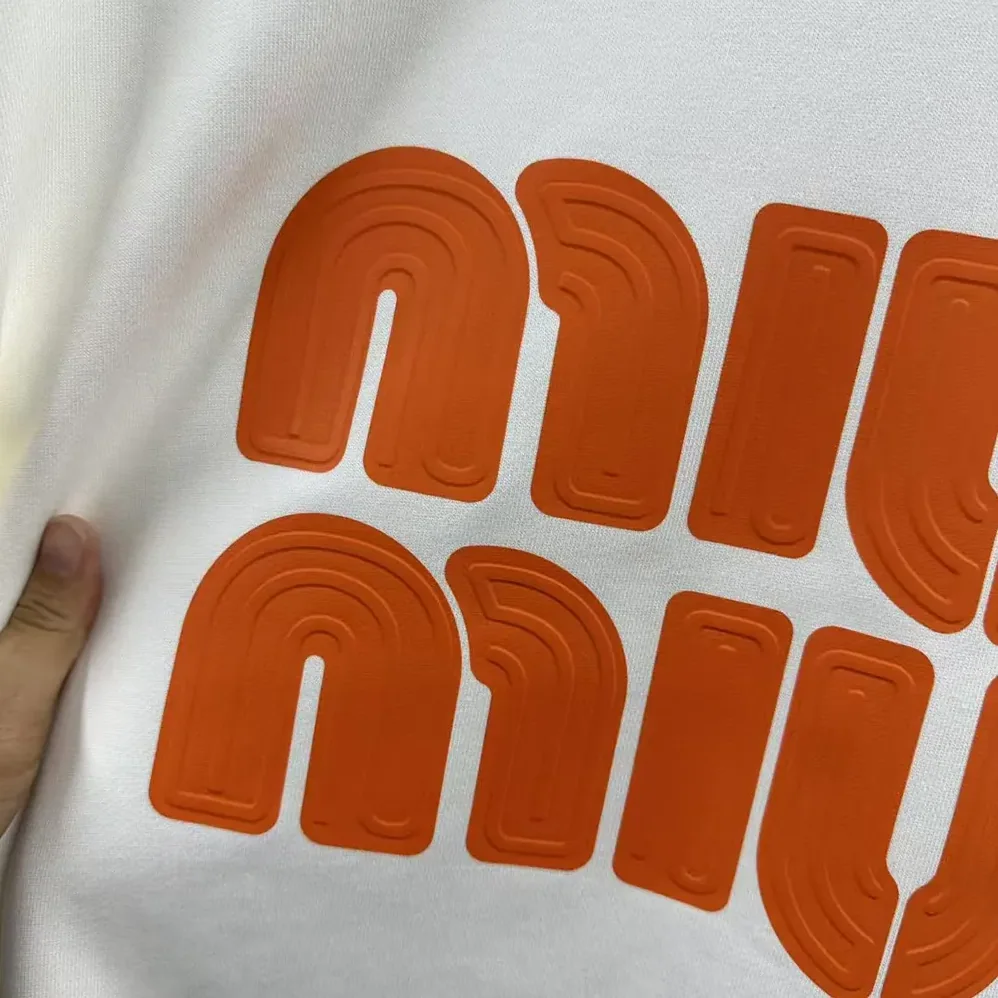 Miu Miu Logo-Embroidered Cotton Sweatshirt for Women in Orange Miu Miu Logo-Embroidered Cotton Sweatshirt for Women in Orange