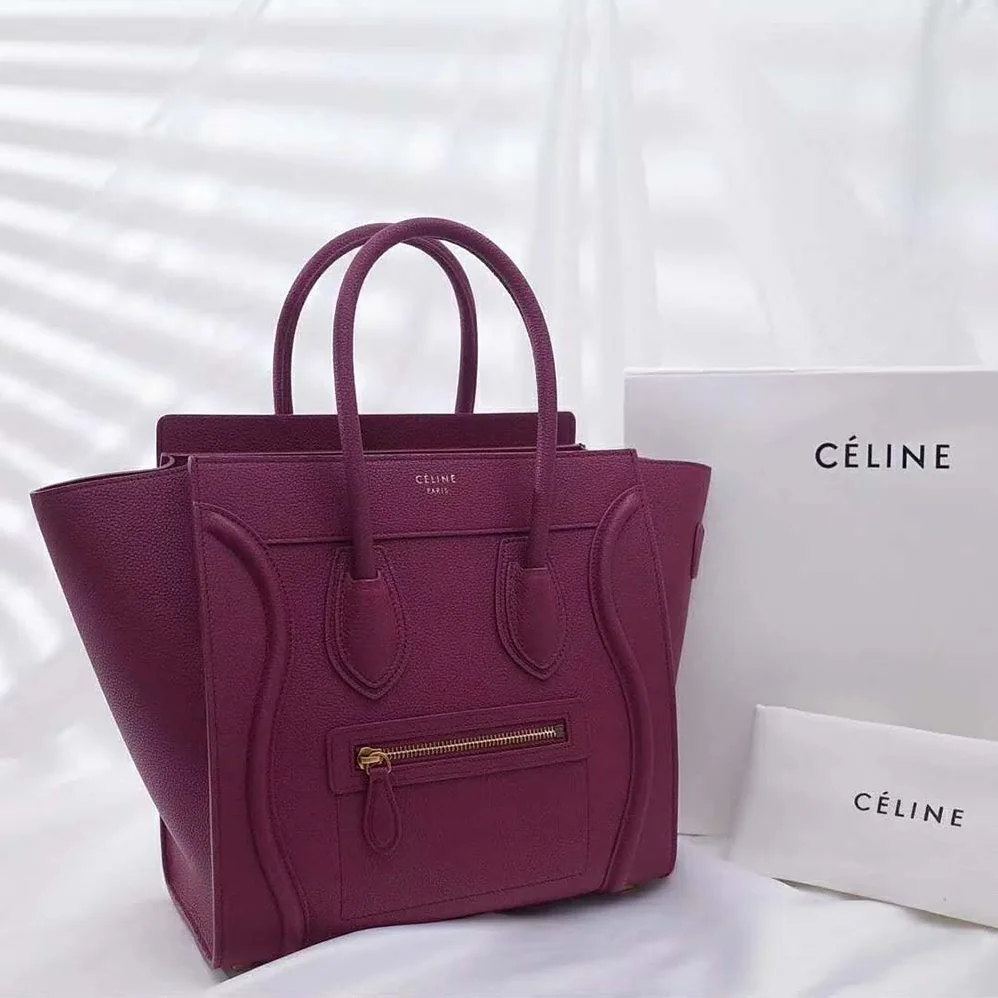 Celine Micro Luggage Handbag in Drummed Calfskin for Women in Maroon